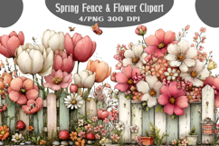 Spring Fence &amp; Flower Clipart Product Image 1