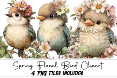 Spring Floral Bird Clipart Product Image 1
