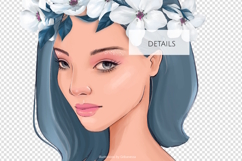 Spring Floral Blue Hair Girl Portrait PNG Product Image 2