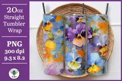 Painted pansy PNG being shown on a 20oz tumbler