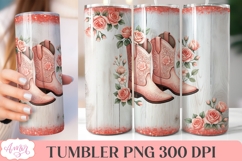 Spring floral tumbler wrap PNG, Cowboy boots tumbler PNG Product Image 1