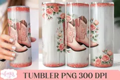 Spring floral tumbler wrap PNG, Cowboy boots tumbler PNG Product Image 1