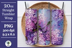 Pretty lilac sublimation design being shown on a 20oz skinny tumbler