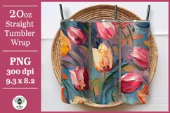 Pretty spring tulip sublimation PNG being shown on a 20oz tumbler
