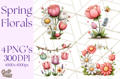 Spring Floral Clipart, Whimsical Flowers PNG, Pastel Tulips Product Image 1