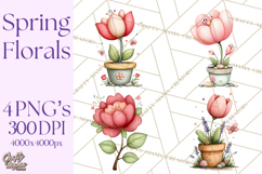 Spring Floral Clipart, Whimsical Flowers PNG, Pastel Tulips Product Image 1