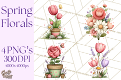 Spring Floral Clipart, Whimsical Flowers PNG, Pastel Tulips Product Image 1