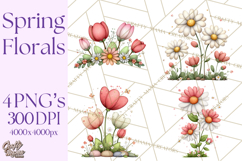 Spring Floral Clipart, Whimsical Flowers PNG, Pastel Tulips Product Image 1