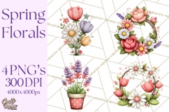 Spring Floral Clipart, Whimsical Flowers PNG, Pastel Tulips Product Image 1