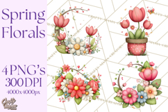 Spring Floral Clipart, Whimsical Flowers PNG, Pastel Tulips Product Image 1