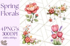 Spring Floral Clipart, Whimsical Flowers PNG, Pastel Tulips Product Image 1