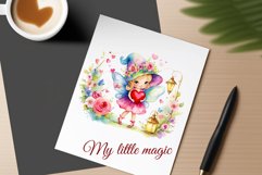 This watercolor clipart featuring a charming flower fairy will be a perfect addition to your spring ideas. Immerse yourself in the world of flowers and fantasy with this delightful clipart!