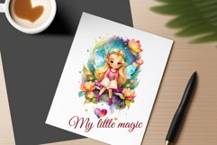 This watercolor clipart featuring a charming flower fairy will be a perfect addition to your spring ideas. Immerse yourself in the world of flowers and fantasy with this delightful clipart!