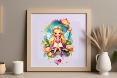 This watercolor clipart featuring a charming flower fairy will be a perfect addition to your spring ideas. Immerse yourself in the world of flowers and fantasy with this delightful clipart!