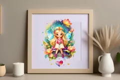 This watercolor clipart featuring a charming flower fairy will be a perfect addition to your spring ideas. Immerse yourself in the world of flowers and fantasy with this delightful clipart!