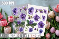 Spring sticker Sheet Flowers PNG Printable Pansies Violet Product Image 1