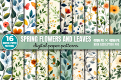 Spring Flowers And Leaves Patterns Digital Paper Background Product Image 1