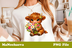 Spring Floral Animal Sublimation | Cute Highland Cow Clipart Product Image 1
