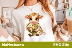 Spring Floral Animal Sublimation | Cute Baby Cow Clipart Product Image 1
