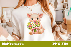 Spring Floral Animal Sublimation | Cute Baby Pig Clipart Product Image 1
