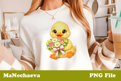 Spring Floral Animal Sublimation | Cute Baby Duck Clipart Product Image 1