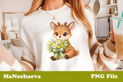 Spring Floral Animal Sublimation | Cute Baby Deer Clipart Product Image 1