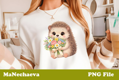 Spring Floral Animal Sublimation Cute Baby Hedgehog Clipart Product Image 1