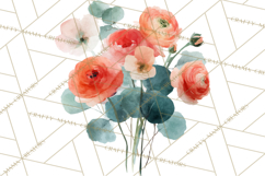 Spring Flower Clipart, Watercolor Bouquet Clipart PNG Product Image 3