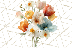 Spring Flower Clipart, Watercolor Bouquet Clipart PNG Product Image 2