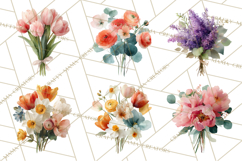 Spring Flower Clipart, Watercolor Bouquet Clipart PNG Product Image 8