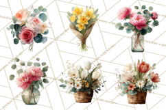 Spring Flower Clipart, Watercolor Bouquet Clipart PNG Product Image 9