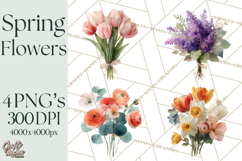 Spring Flower Clipart, Watercolor Bouquet Clipart PNG Product Image 1