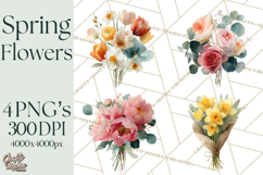 Spring Flower Clipart, Watercolor Bouquet Clipart PNG Product Image 1