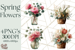 Spring Flower Clipart, Watercolor Bouquet Clipart PNG Product Image 1