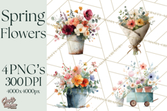 Spring Flower Clipart, Watercolor Bouquet Clipart PNG Product Image 1