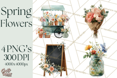 Spring Flower Clipart, Watercolor Bouquet Clipart PNG Product Image 1