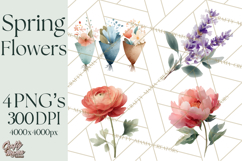 Spring Flower Clipart, Watercolor Bouquet Clipart PNG Product Image 1