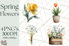Spring Flower Clipart, Watercolor Bouquet Clipart PNG Product Image 1