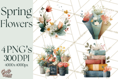 Spring Flower Clipart, Watercolor Bouquet Clipart PNG Product Image 1