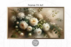 White roses Frame TV art, white rose oil painting, vintage Product Image 4