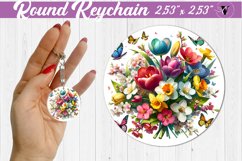 Round keychain sublimation | Spring flowers Product Image 1