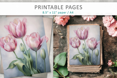 Tulips Junk Journal Pages, spring flowers Product Image 3