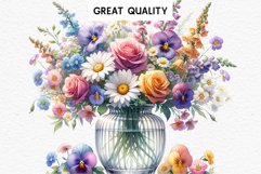 Spring Flowers Vase Daisies Pansies Lilies Snapdragon Roses PNG Scrapbooking Art Watercolor Transparent wedding invitation shirt designs romantic digital bloom  watercolor floral Snapdragon, flowers Lilies, white pink peonies, spring Daisies, wedding invi