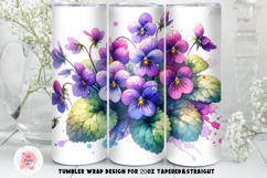 Spring Flowers Violets Tumbler Wrap, 20 oz tumbler wrap, Christmas Snowman Tumbler Wrap