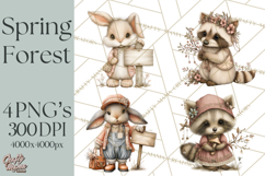 Spring Woodland Animal Clipart, Forest Animals PNG Product Image 1