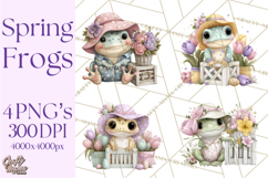 Easter Frogs in Fancy Fits, Cute Spring Clipart Png Product Image 1