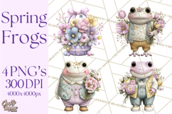 Easter Frogs in Fancy Fits, Cute Spring Clipart Png Product Image 1