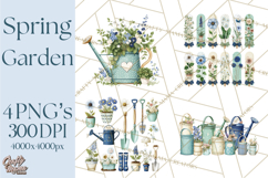 Spring Garden Clipart, Watering Cans, Flower Pots, Gardening Product Image 1