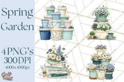 Spring Garden Clipart, Watering Cans, Flower Pots, Gardening Product Image 1