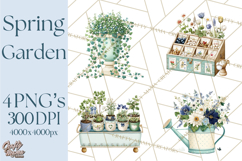Spring Garden Clipart, Watering Cans, Flower Pots, Gardening Product Image 1